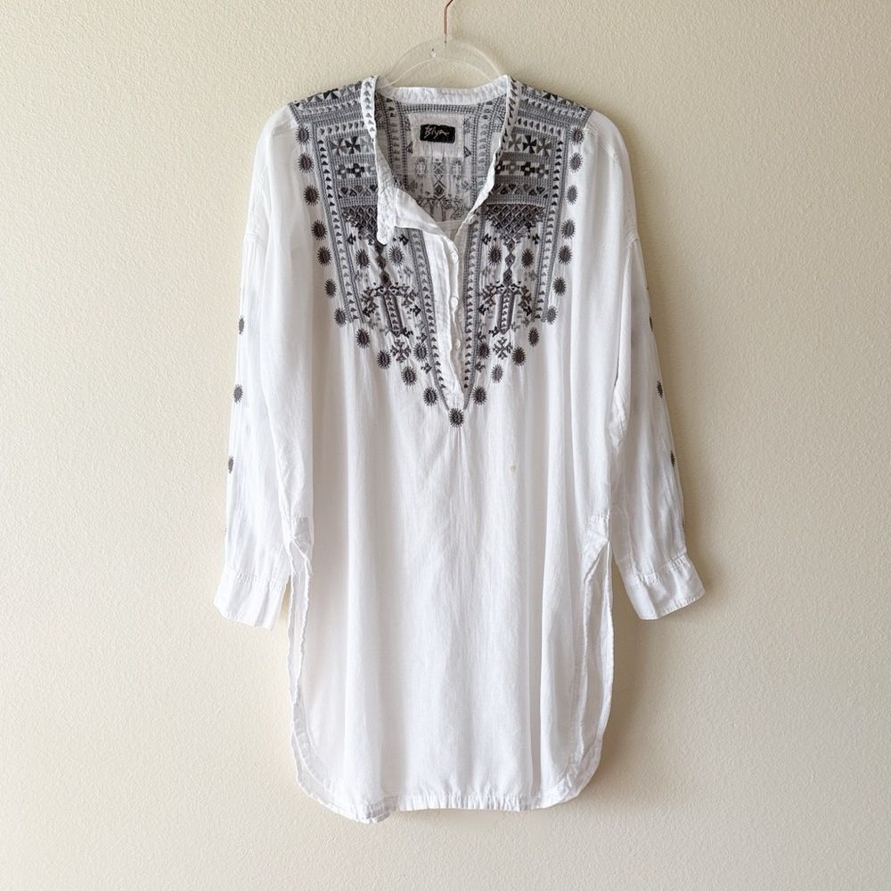 Biya Johnny Was Boho Embroidered Cotton Tunic Beach Coverup Dress